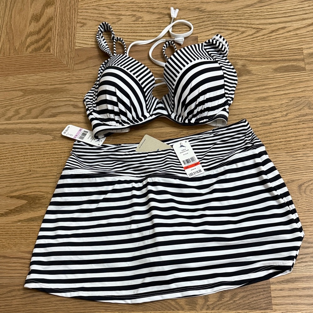 Tommy Bahama black and White Striped Swimwear set